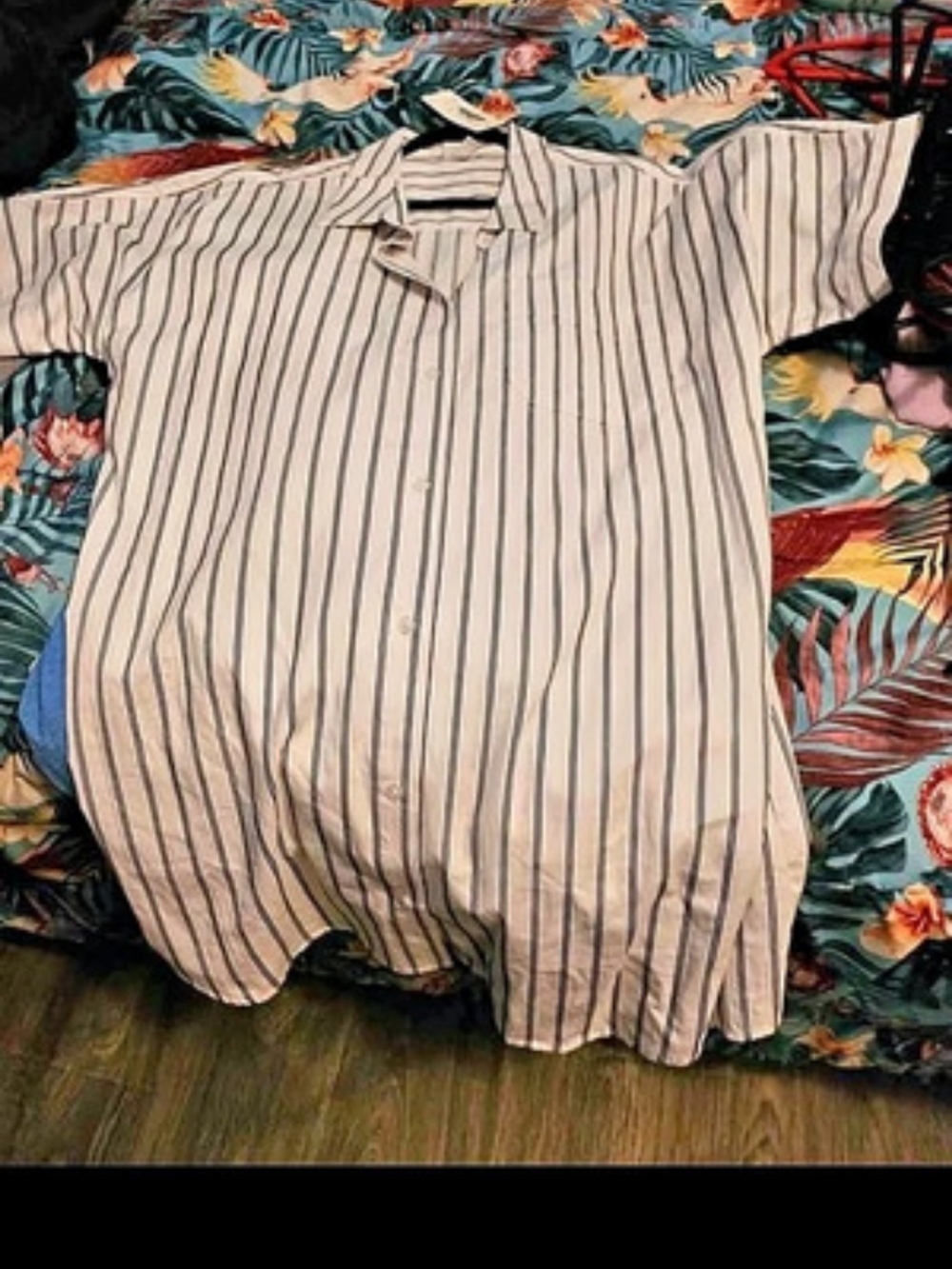 A New Day Striped Button Down Shirt White & Black Medium
